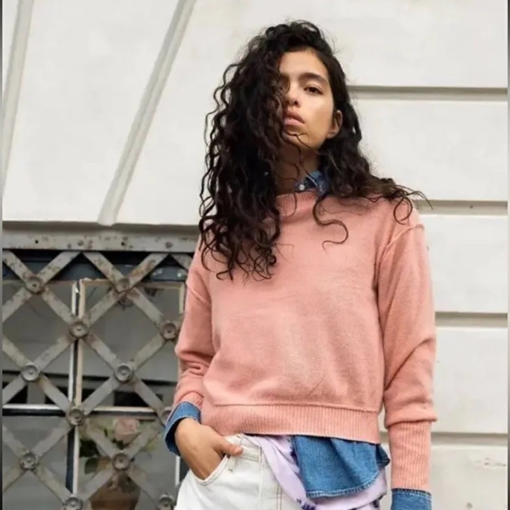 Free People Kora Cashmere Crew Sweater in Vintage Rose